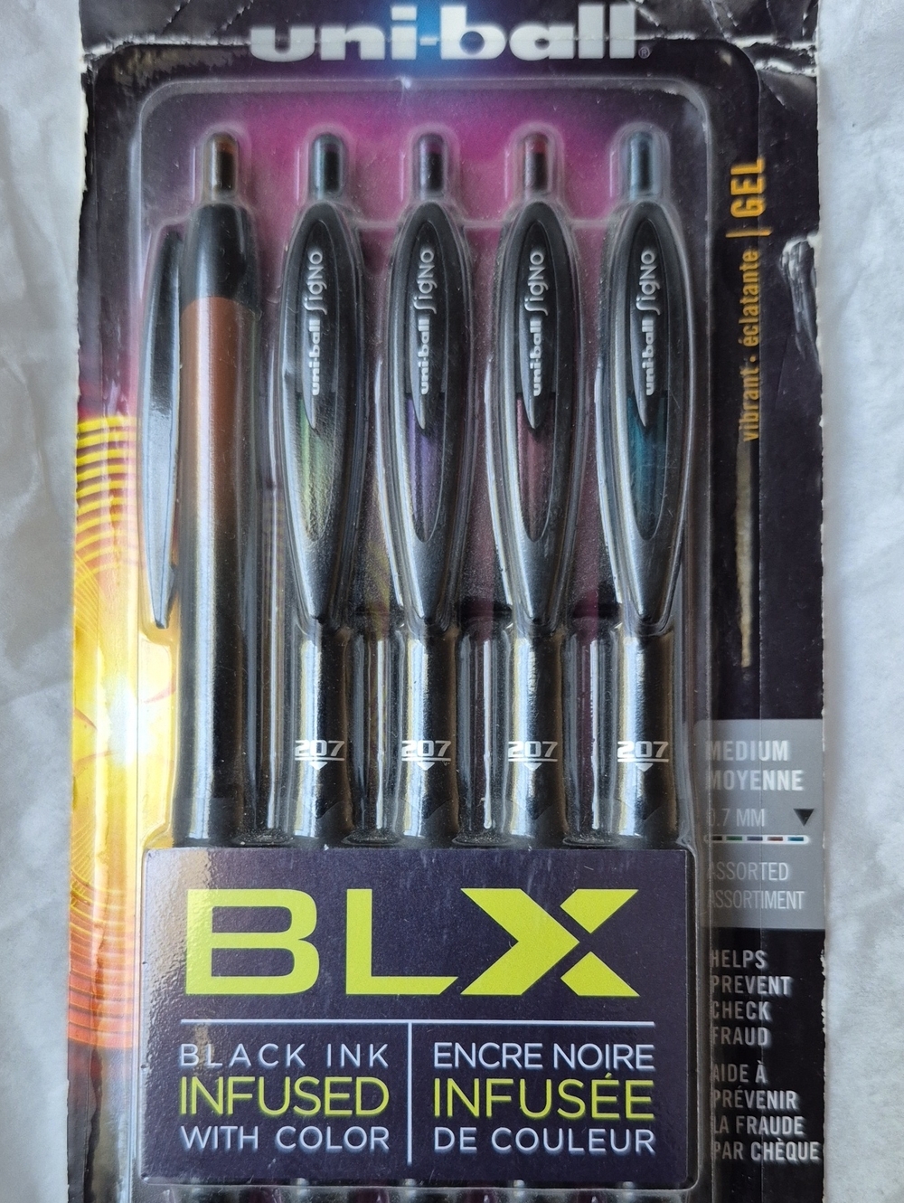 Uni-ball 207 BLX Gel Pens Medium 0.7mm Assorted Colors 5 Pack - New